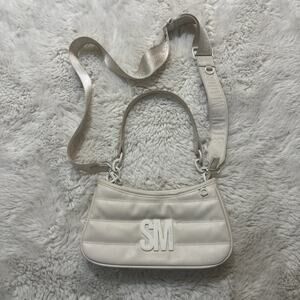 Steve Madden White Faux Leather Crossbody Bag Purse SM Monogram Logo White Y2K